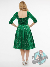 Unique Vintage Green Velvet Lamar Swing Dress