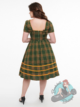 Unique Vintage Green Plaid Ric Rac Swing Dress