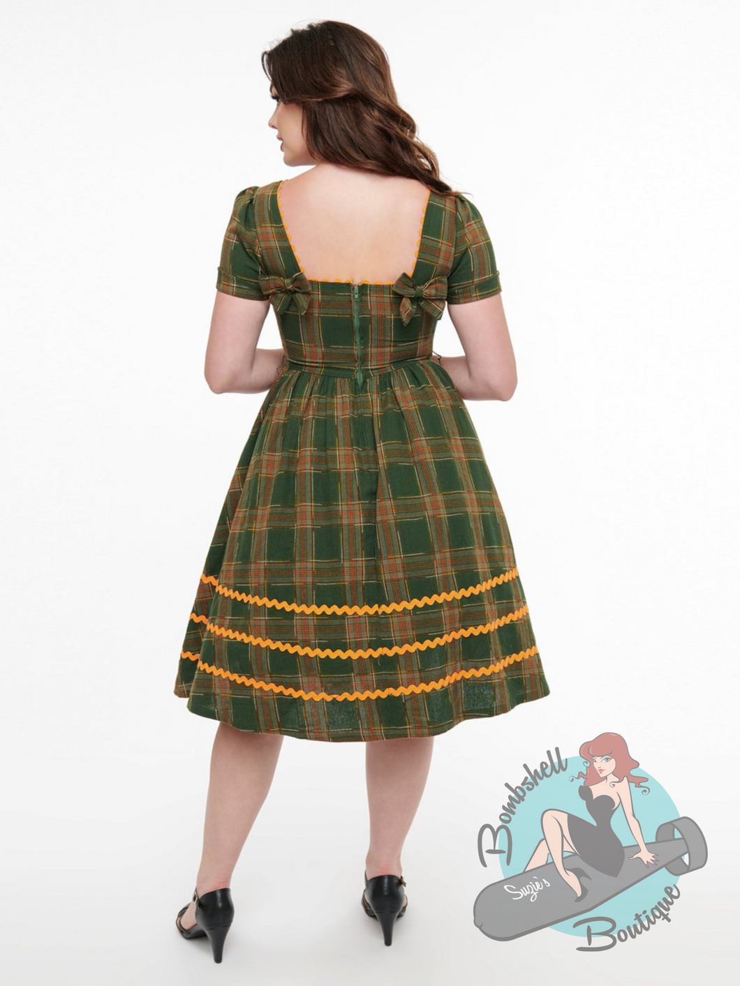 Unique Vintage Green Plaid Ric Rac Swing Dress Suzie's Bombshell Boutique Unique Vintage Green Plaid Ric Rac Swing Dress Suzie's Bombshell Boutique