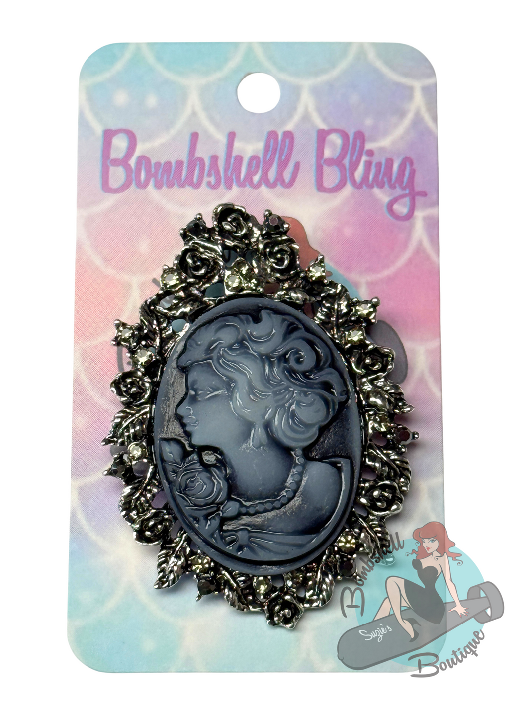 Bombshell Bling Gothic Cameo Brooch