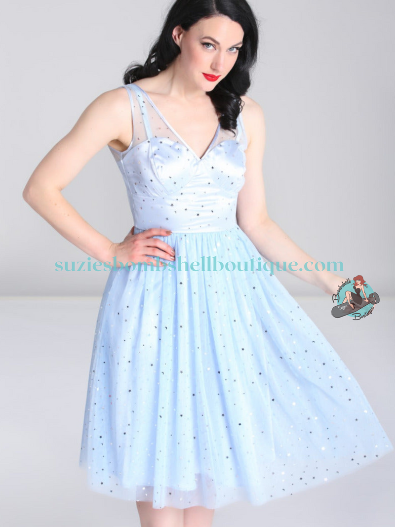 Hell Bunny Infinity 1950's Dress - Blue Suzie's Bombshell Boutique Hell Bunny Infinity 1950's Dress - Blue Suzie's Bombshell Boutique