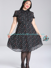 Plus sizeHell Bunny CanadaHell Bunny Natalie Midi Dress knee length black dress with festive christmas print of candy canes presents holly retro vintage 40s 50s pinup dress Canadian Pin-Up Shop Suzie's Bombshell Boutique
