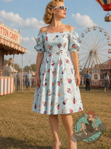 Vintage pinup Woman in a hot air balloon patterned dress by Banned Canada Swing Dress