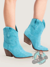 Turquoise suede leather ankle height cowboy boots