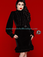 Katakomb Hecate Velvet Dress black stretch velvet fitted high neck gothic style goth pinup dress retro vintage altfashion Canadian Pin-Up Shop Suzie's Bombshell Boutique