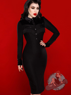 Pinup girl wearing sexy black vintage inspired western pencil dress