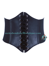 black elasticated waist cinching corset belt for women ladies gothic beltBombshell Helena Gothic Corset Belt goth pinup retro vintage spooky Canadian Pin-Up Shop Suzie's Bombshell Boutique