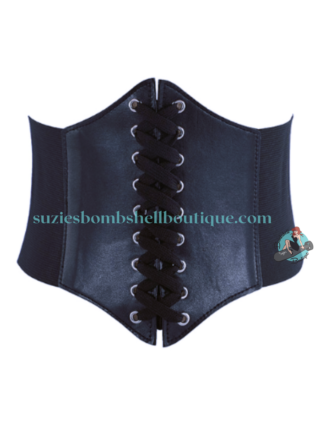 black elasticated waist cinching corset belt for women ladies gothic beltBombshell Helena Gothic Corset Belt goth pinup retro vintage spooky Canadian Pin-Up Shop Suzie's Bombshell Boutique