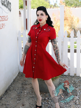 Murder Queen Larissa Pinup Art wearing red western dress by Rebel Love clothing