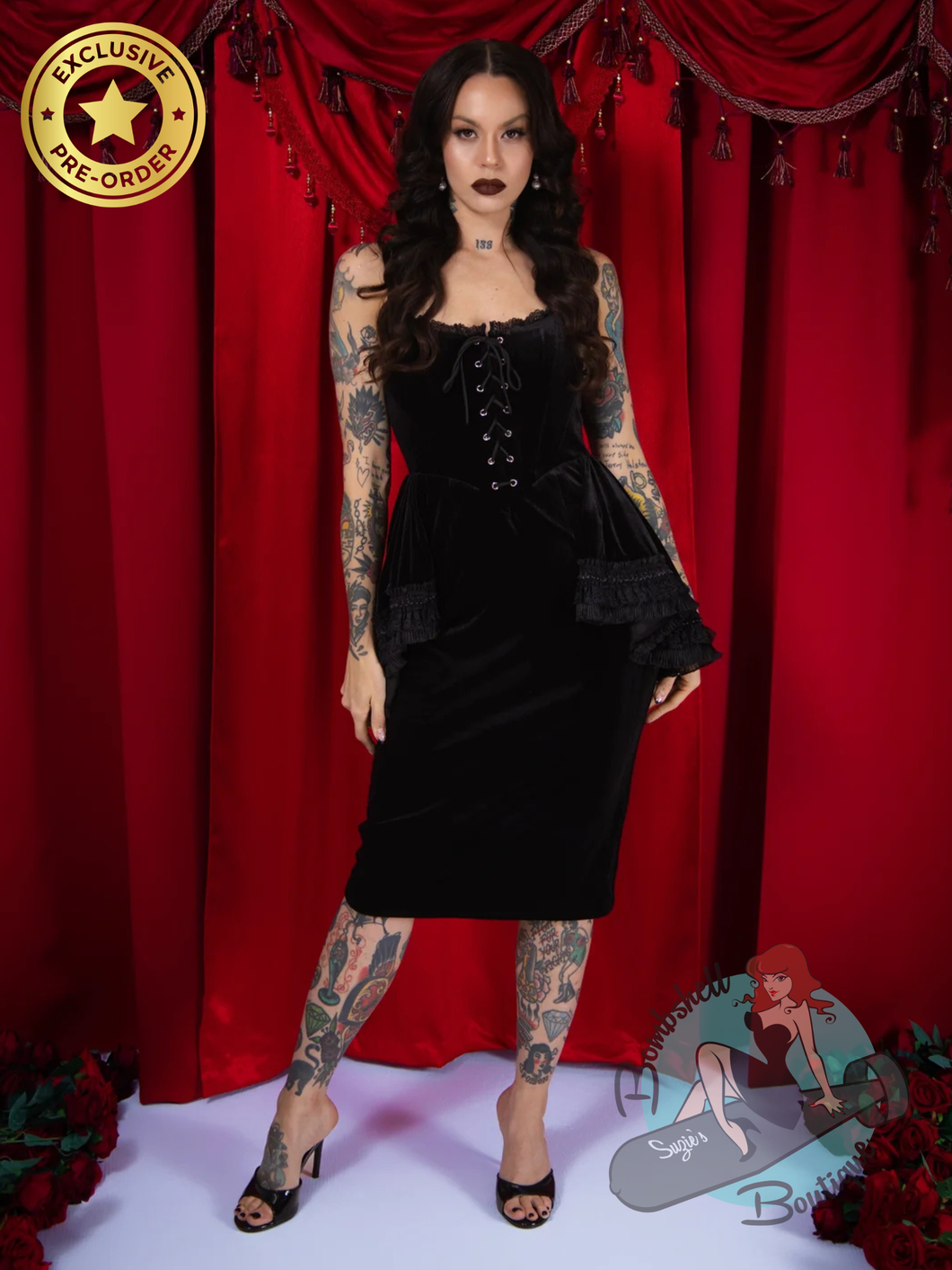 Elle Rebel Velvet Versailles Peplum Dress - PREORDER