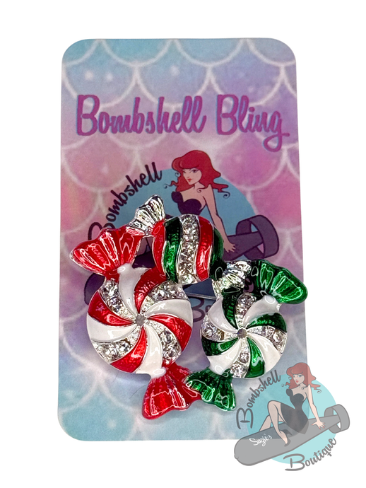 red and green peppermint candy shaped christmas brooch