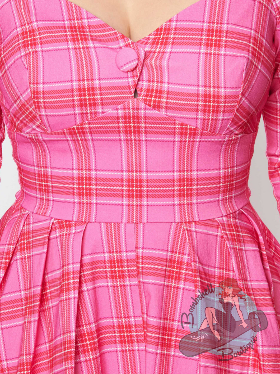 Unique Vintage Pink & Red Tartan Lamar Swing Dress Suzie's Bombshell Boutique Unique Vintage Pink & Red Tartan Lamar Swing Dress Suzie's Bombshell Boutique