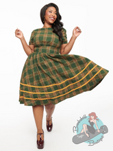 Unique Vintage Green Plaid Ric Rac Swing Dress