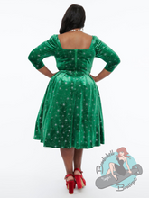 Unique Vintage Green Velvet Lamar Swing Dress