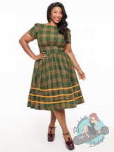 Unique Vintage Green Plaid Ric Rac Swing Dress