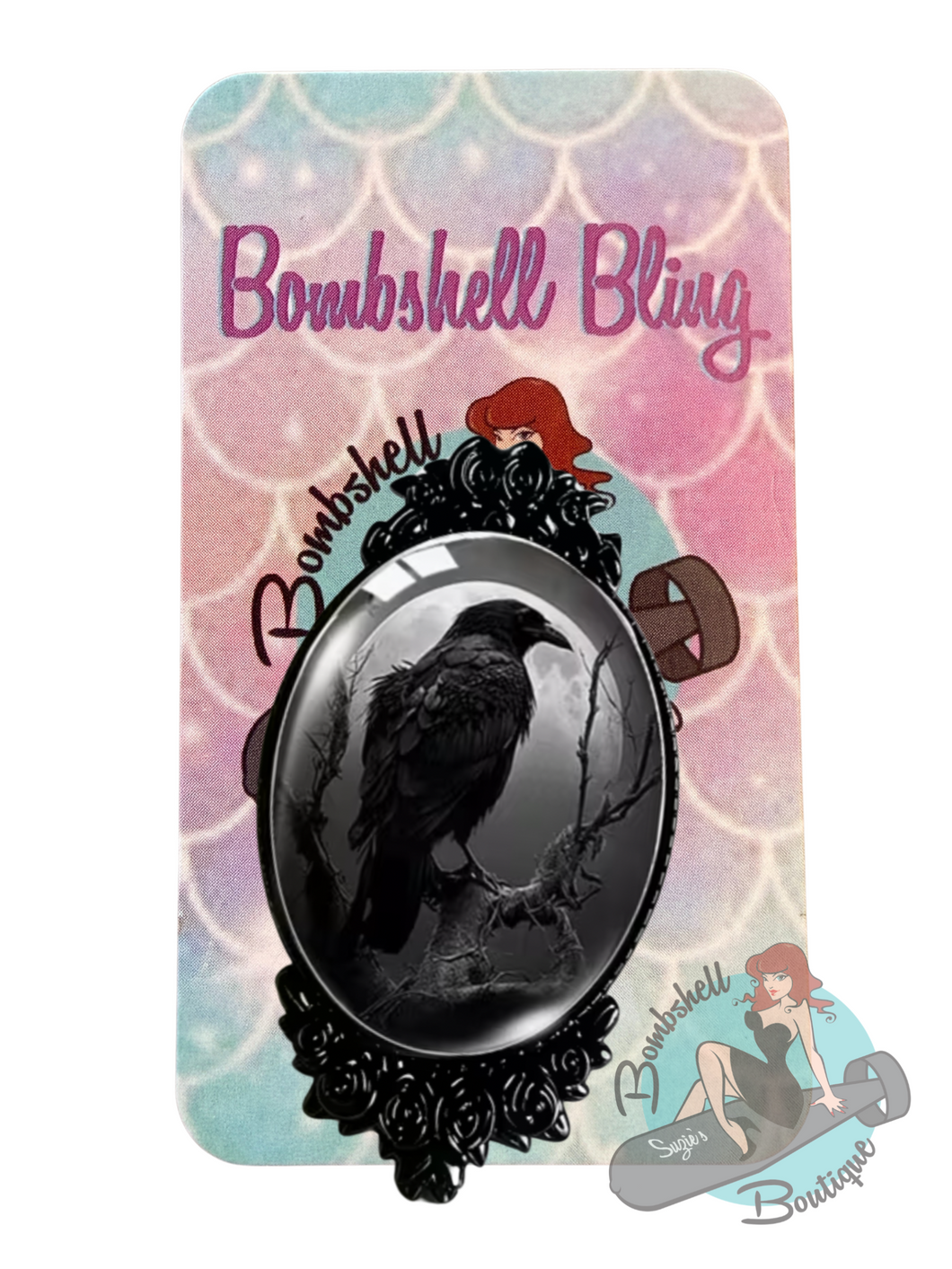 Bombshell Bling Gothic Raven Brooch