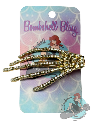 Bombshell Bling Skull Hand Hair Clip - Various Colours