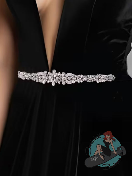 rhinestone gems on black satin ribbon belt suitable for wedding or event