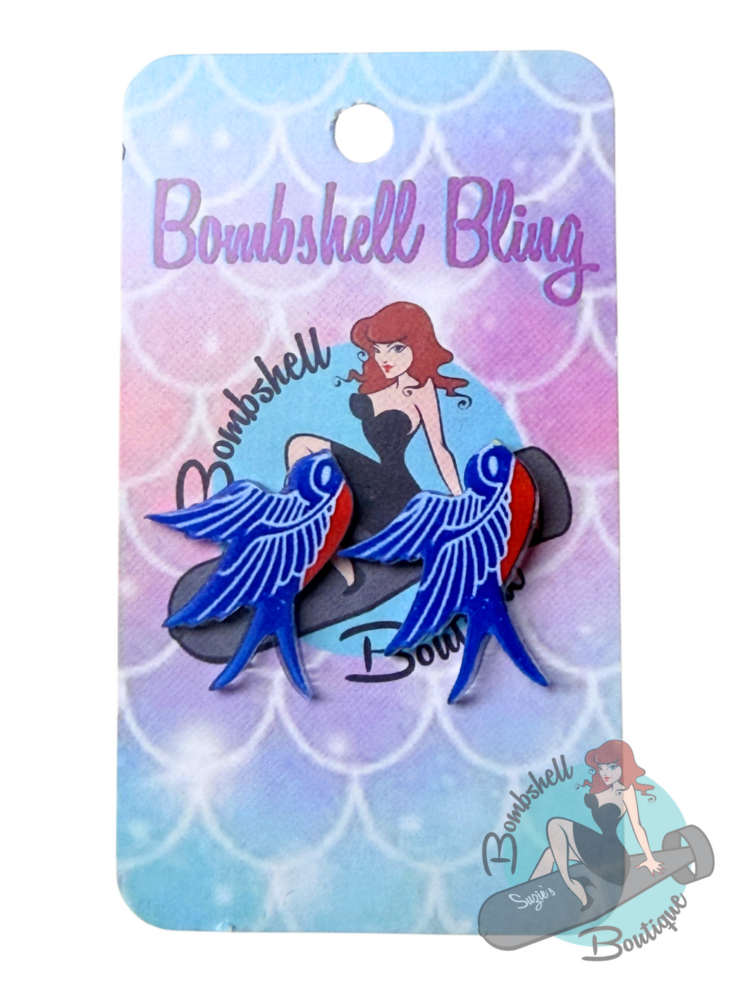 Bombshell Bling Rockabilly Swallow Earrings