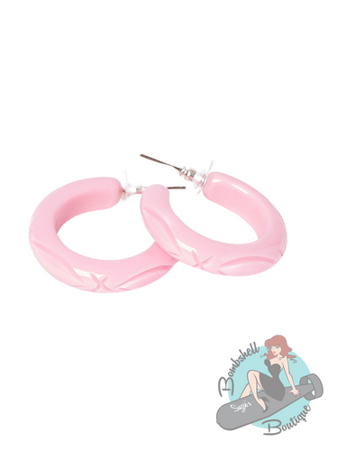 Splendette Baby Pink Heavy Carve Hoop Earrings