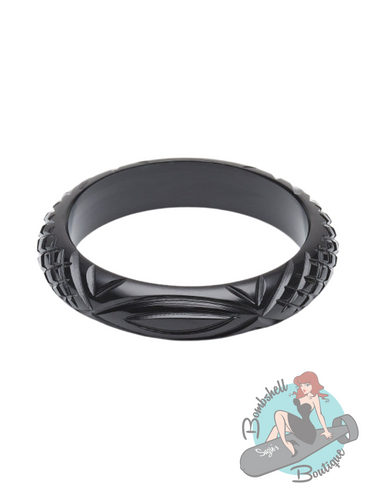 Splendette Black Heavy Carve Midi Bangle - Various Sizes