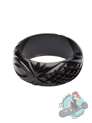 Splendette Black Heavy Carve Wide Bangle - Various Sizes