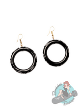 Splendette Black Heavy Carve Drop Hoop Earrings