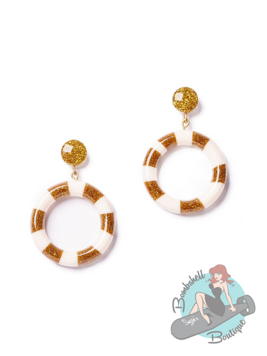 Splendette Gold & White Candy Striped Earrings