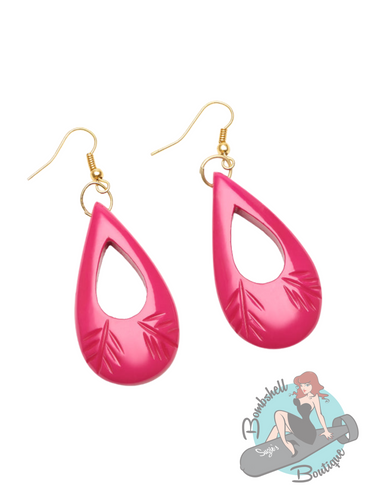 Splendette Iris Pink Heavy Carve Drop Earrings