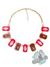 Tiki necklace with pink and wood beads by Splendette