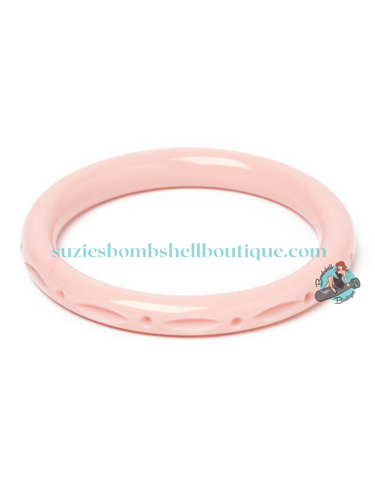Splendette CanadaSplendette Shell Heavy Carve Narrow Bangle Regular Size Classic pink pastel baby pink barbie tiki carved retro vintage 40s 50s pinup jewellery costume jewelry Canadian Pin-Up Shop Suzie's Bombshell Boutique