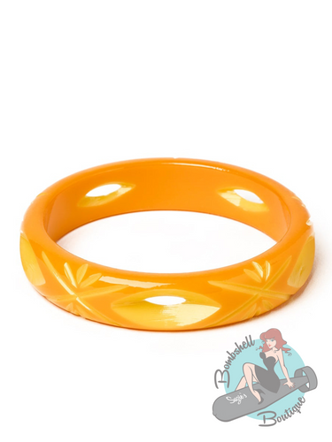 Yellow & orange vintage tiki style carved bangle