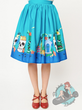 Unique Vintage Teal Tiki Monsters Swing Skirt