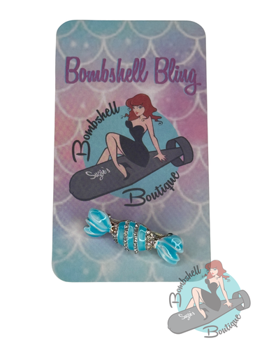 Christmas candy metal brooch with turquoise colour