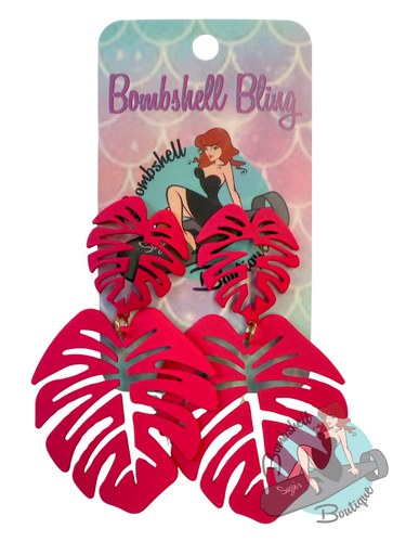 Bombshell Bling Tropical Leaf Earrings - Various Colours