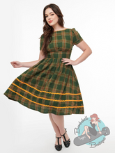 Unique Vintage Green Plaid Ric Rac Swing Dress