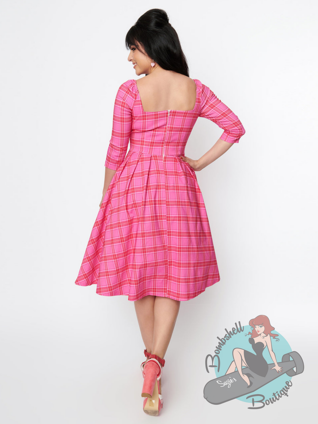 Unique Vintage Pink & Red Tartan Lamar Swing Dress Suzie's Bombshell Boutique Unique Vintage Pink & Red Tartan Lamar Swing Dress Suzie's Bombshell Boutique