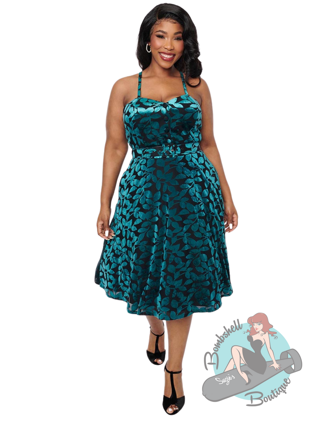 Unique Vintage Teal & Black Velvet Capelet Dress Suzie's Bombshell Boutique Unique Vintage Teal & Black Velvet Capelet Dress Suzie's Bombshell Boutique