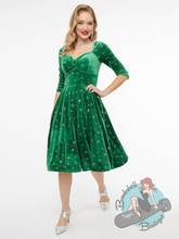 Unique Vintage Green Velvet Lamar Swing Dress