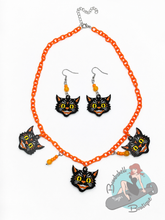 Vintage Halloween Cat Necklace & Earrings Set