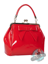 Vintage style handbag with a bow on a white background