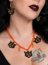 Vintage Halloween Cat Necklace & Earrings Set