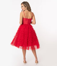Unique Vintage Cupcake Red Tulle Swing Dress
