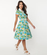 Unique Vintage Alexis Seaside Print Dress retro vintage 50s pinup shirt dress swing dress Suzie's Bombshell Boutique
