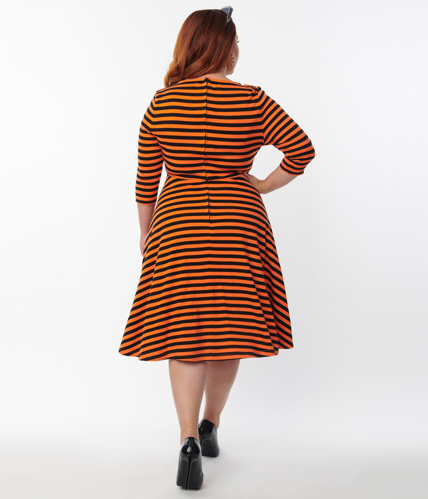 Unique Vintage Nicole Swing Dress - Black & Orange Stripe Suzie's Bombshell Boutique Unique Vintage Nicole Swing Dress - Black & Orange Stripe Suzie's Bombshell Boutique