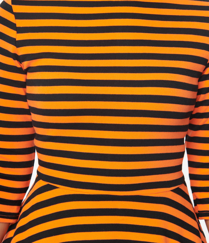 Unique Vintage Nicole Swing Dress - Black & Orange Stripe Suzie's Bombshell Boutique Unique Vintage Nicole Swing Dress - Black & Orange Stripe Suzie's Bombshell Boutique