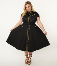 Unique Vintage Madeline Western Swing Dress - Black/Gold
