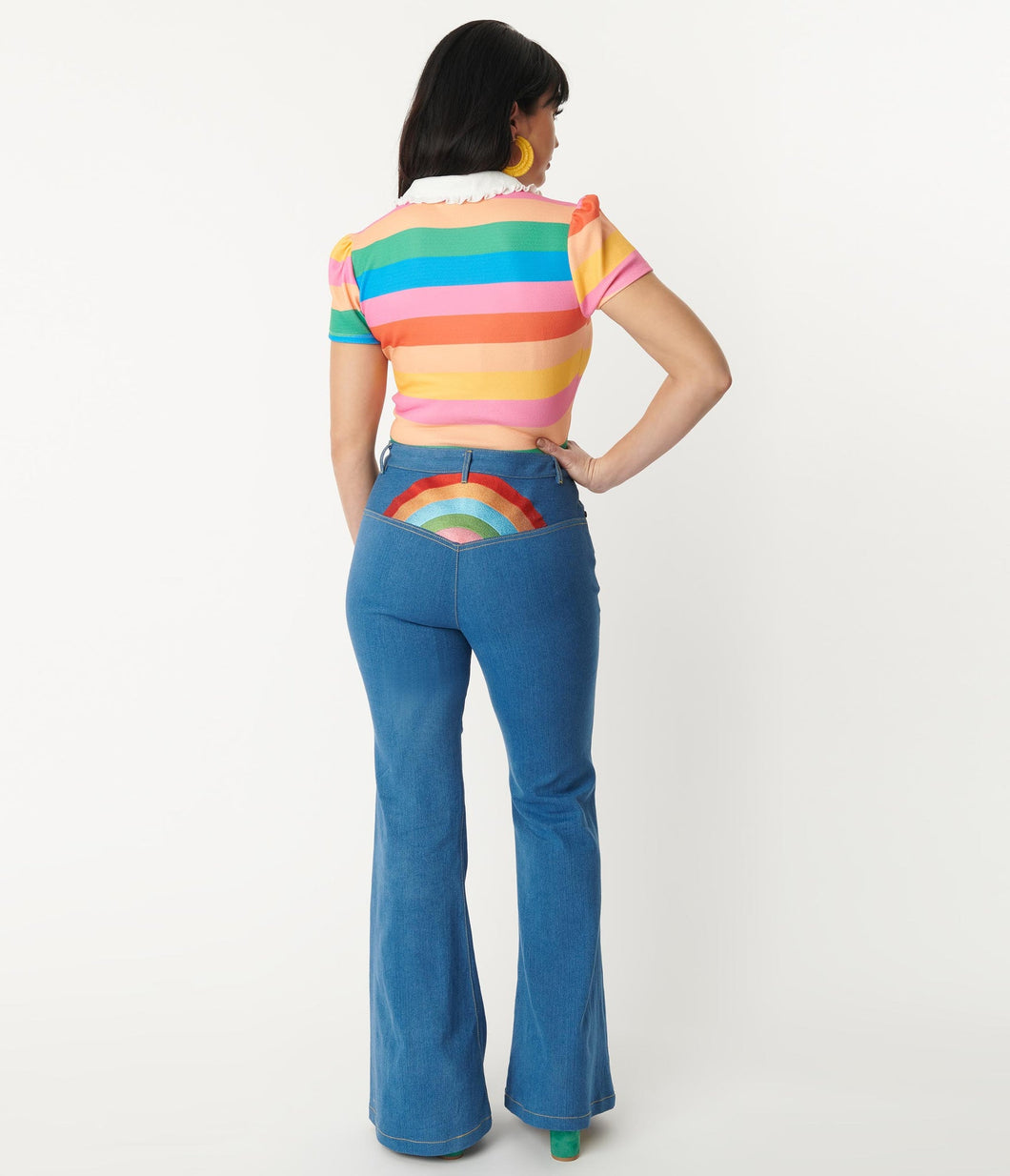 Unique Vintage Rainbow Embroidered Bellbottom Jeans – Suzie's Bombshell  Boutique