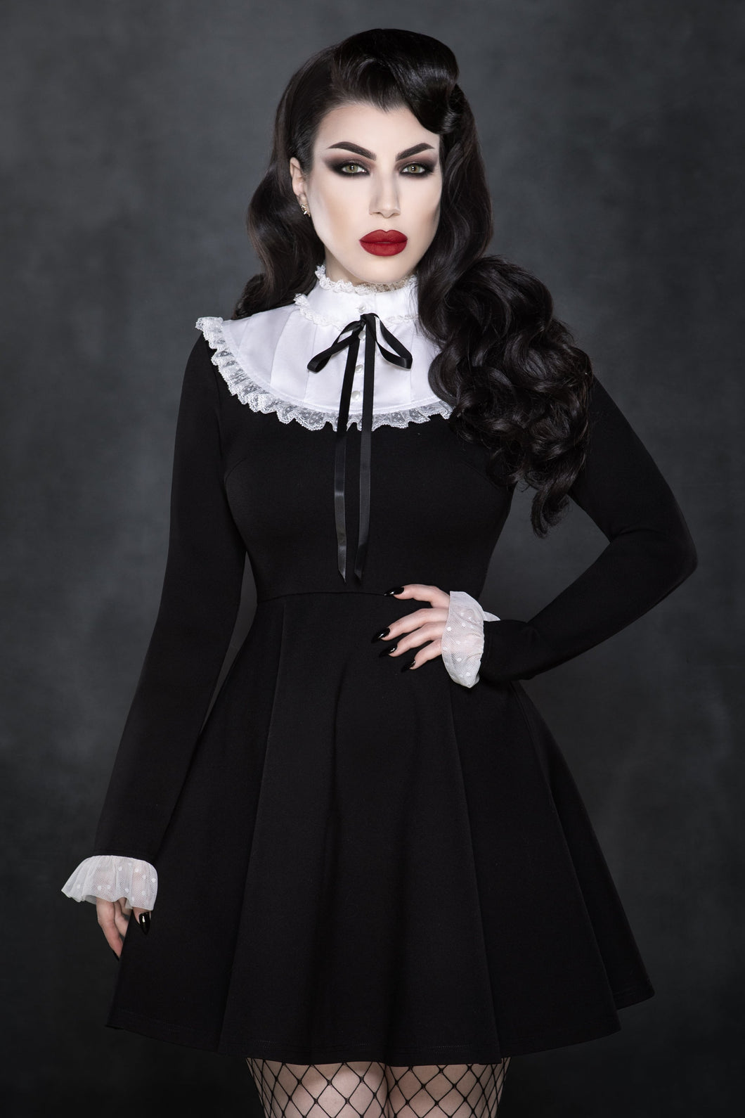 Katakomb Salem Dress Wednesday Addams goth gothic pinup little black dress alt fashion mini dress Suzie's Bombshell Boutique