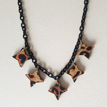 Bow & Crossbones Lola Star Necklace Leopard Bow and Crossbones Canada black acrylic chain with animal print star pendants retro vintage pinup tiki rockabilly 40s 50s jewellery Canadian Pin-Up Shop Suzie's Bombshell Boutique Port Dover